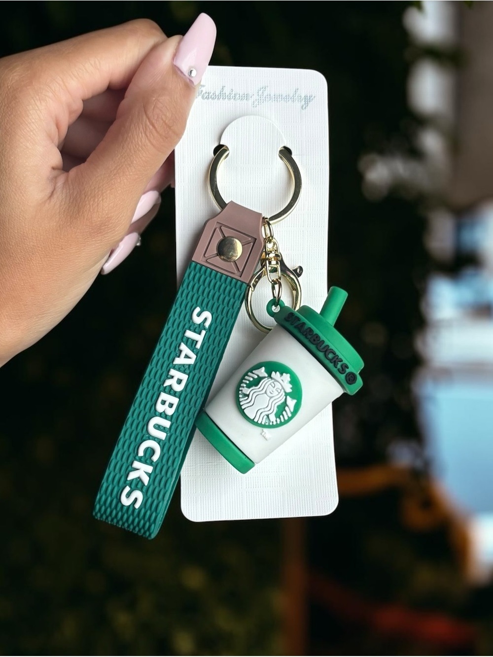 Starbucks Green & White Silicone Cup Keychain with Strap